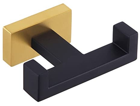 APLusee Black Gold Double Towel Hook, Heavy Duty Stainless Steel Robe Hook for Bathrooms, Wall Mounted