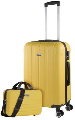 ITACA - Juego Maletas De Viaje rígidas Trolley con Candado de Combinación y 4 Doble Rueda 360° Set Maletas De Viaje Ligeras y Resistentes con Neceser, Amarillo