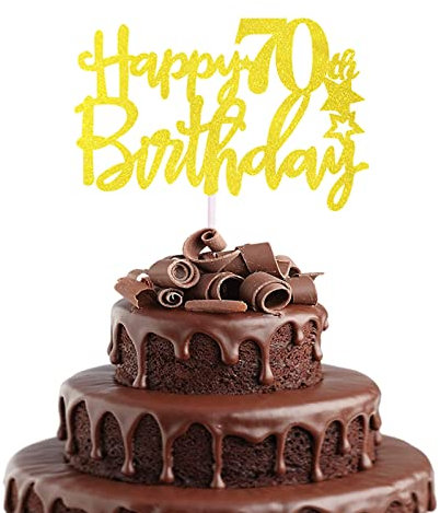 Happy 70th Birthday Cake Topper in Glitter Card,Happy Birthday Cupcake Toppers Gold 70th Birthday Party Decor,Glitter Cake Decoration for Birthday Anniversary Party Decorations(70th, Gold)