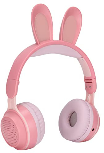 Cuffie Bluetooth 5.0 Pieghevoli con Microfono Simpatico Orecchio di Coniglio Cuffie Over-Ear Wireless per Bambini Verdi Adolescenti Adulti, 12 Ore di Ascolto, TF/Aux, 7 Modelli Integrati Luce(Rosa)