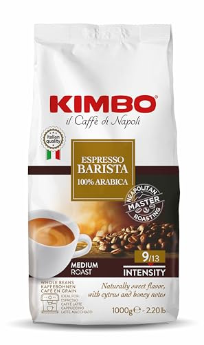Kimbo Coffee Espresso Barista Whole Coffee Beans, Medium Roast, 6 x 1kg | Premium Italian Coffee, Roasted in Naples, Intensity 9/13, Smooth Flavour, Arabica Blend, Bean-to-Cup, Multipack