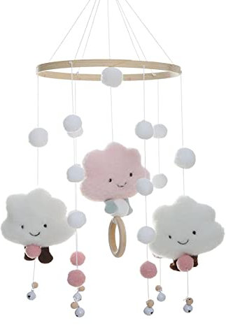 Niktule Bettglocke, Baby Windspiele, Babybett Mobile Windspiel Filz Bettglocke Bettglocke Baby mit Filzbällen Wolken Mobile Baby mit Glocken Mobile Babybett für Mädchen und Jungen, Blau