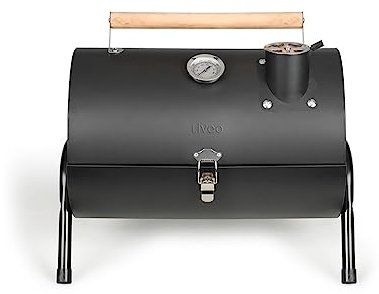 Livoo DOC269, Barbecue fumoir au Charbon, portatif avec Une poignée de Transport et loquet de Fermeture, en Acier Peint, Surface de Cuisson : 33,5 x 22,5 cm en Acier chromé