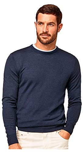 Hackett London Herren GMD Merino Silk Crew Pullover, Blue (Navy), XL