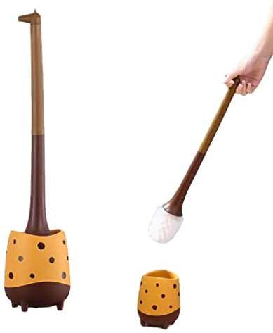 Cherry Toilet Brush and Holder Set Creative Cherry Giraffe Shape Round Bowl Scrubber Cleaner Set for Bathroom Kitchen (Giraffe)