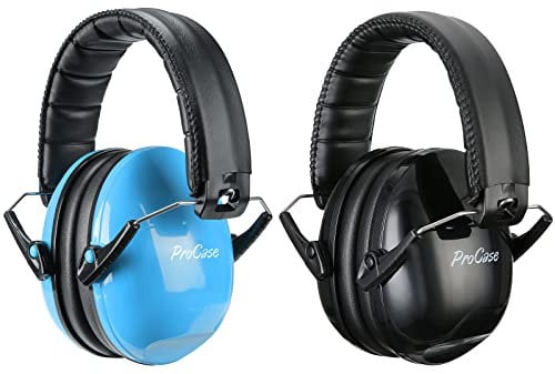 ProCase 2 Stück Gehörschutz Kinder Lärmschutz Kopfhörer Ohrenschützer Hörschutz NRR 21dB Kapselgehörschutz 3-12 Kinder Schallschutz Faltbar mit verstellbar Kopfbügel Noise Cancelling -Blau/Schwarz