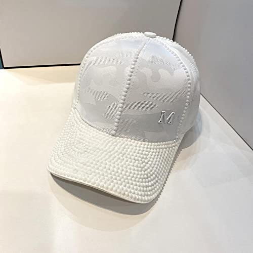 Baseball Cap Damen Basecap Kappe Herren Unisex Mütze Hut Baseballkappe Buchstabe M Für Frauen Strass Trend Bling Sport Hip Hop Cap Outdoor Sonnenhut 56-58Cm (Erwachsenengröße) Weiß