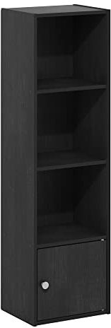Furinno Luder Bücherregal mit 4 Etagen und 1 Tür, Schwarzes Holz