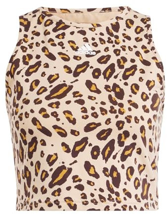 adidas Damen Essentials Animal-Print Crop Tank Top, Magic Beige/Mesa/Shadow Brown, XL
