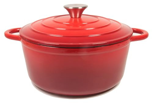 Nilpferd Pentola in ghisa smaltata, Ø 22 cm, in ghisa con coperchio, rotonda, robusta pentola per pane in ghisa per cuocere, rosso, adatta a tutti i piani cottura e a induzione (rosso22)