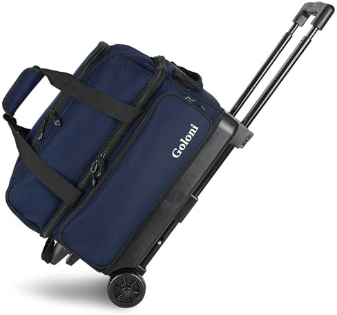 Goloni Bowlingtasche mit 2 Rollen und separatem Schuhfach, 2 Ball-Bowlingtaschen mit Rollen, einziehbarer Griff, ausziehbar bis 101,6 cm