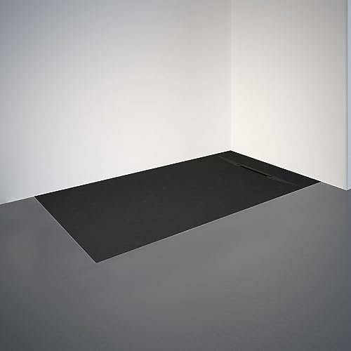 Schulte receveur de douche 160 x 70 x 3.2 cm, anthracite effet pierre ultra léger (16.9 kg), rectangulaire, extra plat à poser ou à encastrer, bac douche, antidérapant classe B DIN 51097