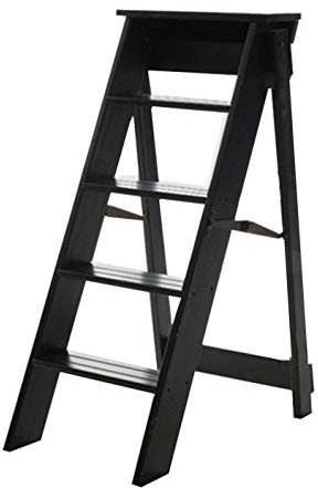 Escabeau Pliant en Bois Massif, Chaise Mobile Multifonction, escabeau d'escalade d'intérieur, tabourets à 5 marches, Noir