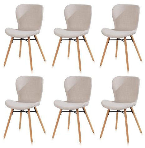 KHG Esszimmerstuhl Polsterstuhl 6er Set Küchenstuhl Skandi Look Beige - Stuhlbeine Holz Eiche Massiv geölt - BHT 47 x 82 x 53 cm - 110 kg max. Belastbarkeit - ideal für Küche Büro Wohnzimmer