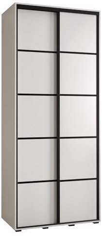 MEBLE KRYSPOL Davos 4 100 Schrank mit Zwei Schiebetüren für Schlafzimmer - Moderner Kleiderschrank mit Kleiderstange und Regalen - 235,2x100x45 cm - Weiß Weiß Schwarz
