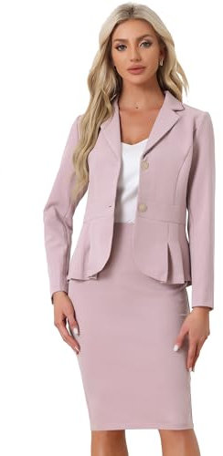 Allegra K Ensemble de jupes pour femme 2 pièces formelles pour le bureau formel, veste péplum, blazer et jupes crayon, rose, S
