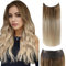 LaaVoo Invisible Wire Hair Extensions Ombre Blond Extensions Echthaar mit Draht Balayage Blonde Wire Extensions Echthaar Hellbraun Ombre Ashblond Fish Line Extensions Echthaar 45cm 80g #8/18/60