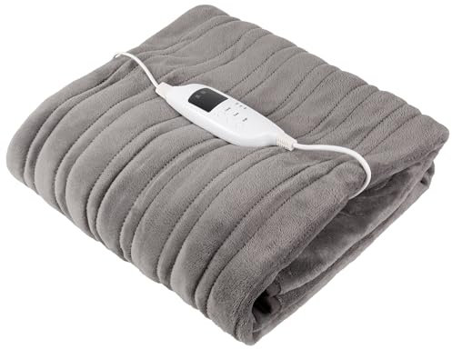 ASAB Electric Heated Blanket with 9 Heating Levels 160cm x 130cm Remote Control Timer Settings Soft Plush Fleece Electric Blanket Throw with Auto Shut Off Overheat Protection Machine Washable Grey