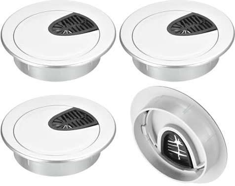 QUARKZMAN 4 Pz Copertura per Foro Cavi, 2-9/16(65mm) Copertura per Foro Passacavi in ABS per Scrivania da Ufficio, Organizzatore Cavi, Colore Argento