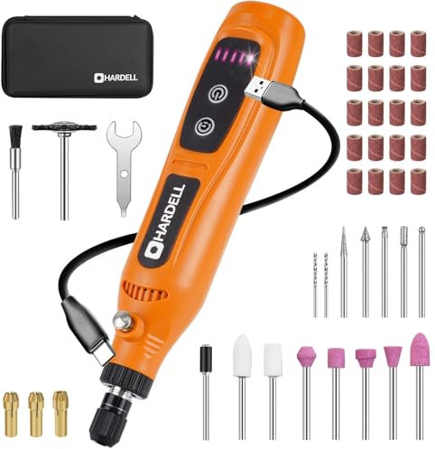 HARDELL Mini Outil Rotatif Multifonction Sans Fil avec 43 Accessories, Utiliser Pendant Le Chargement, 5-Vitesse Mini Perceuse Sans Fil pour Gravure, Ponçage, Meulage, Polissage, Affûtage, Bricolage