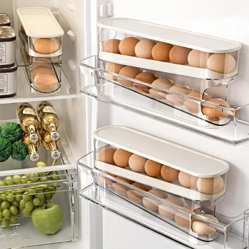 Erichbow Auto Rolling Fridge Egg Organizer, Space Saving Eggs Dispenser for Refrigerator Storager, Home Egg Holder, 1 pack