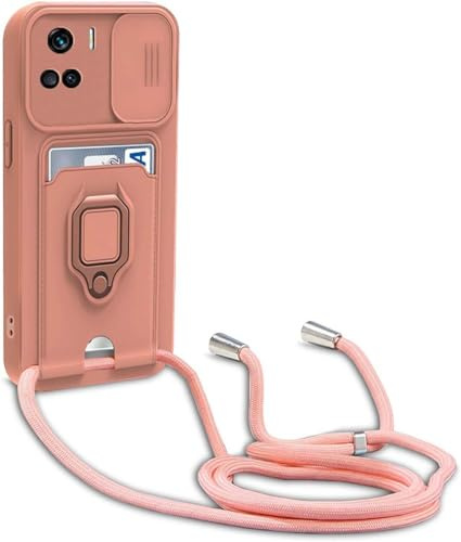 BGHHEU Coque avec Cordon pour Honor 90 Lite 5G,Collier pour Étui Colliers de cellulaire Réglable Corde Silicone Souple Case,Protection de la Caméra,Support,Porte Cartes - Pink