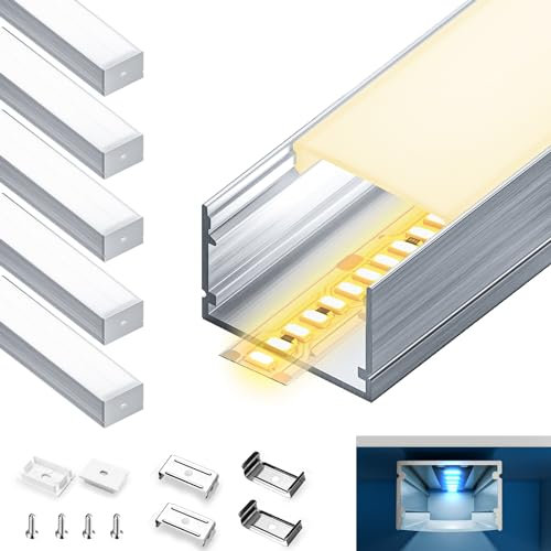 HOOLED LED Aluminium Profil für Streifen 2 m x 5 Stück LED Trockenbauprofil Größe 30 mm x 20 mm - Geeignet für alle Streifen bis 25 mm Mit mattem undurchsichtigem PC-Deckel