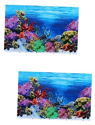 Kisangel 2pcs Realistic 3d Fish Tank Background Aquarium Decorative Sticker for Freshwater Marine Life Wall Art