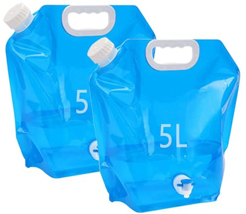 Kamiya Bidon à Eau Pliable de 5 l avec Couvercle étanche - Bidon d'eau Flexible - 5 l - sans BPA - pour Le Camping en Plein air - 2 x 5 l avec Valve