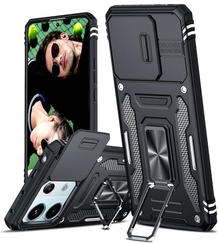 LeYi Coque pour Xiaomi Redmi Note 13 Pro 5G Antichoc avec Protection Caméra Coulissante,Étui de PC Dur et TPU Silicone Militaire Anti-Rayures Coque Redmi Note 13 Pro 5G Anneau-Noir