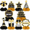 DTOFOOT 10 Stück Happy Birthday Tischdeko, Geburtstag Bienenwaben Deko Schwarz Gold Papier Geburtstag Tischaufsätze für Männer und Frauen Geburtstagsparty Zubehör