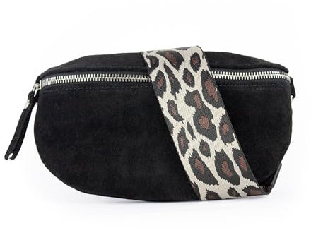lePelou Bauchtasche aus Veloursleder, Wildleder Bauchtasche, Festival Tasche, Cross Body Tasche, Gürteltasche, Geschenk (Schwarz 7, L)