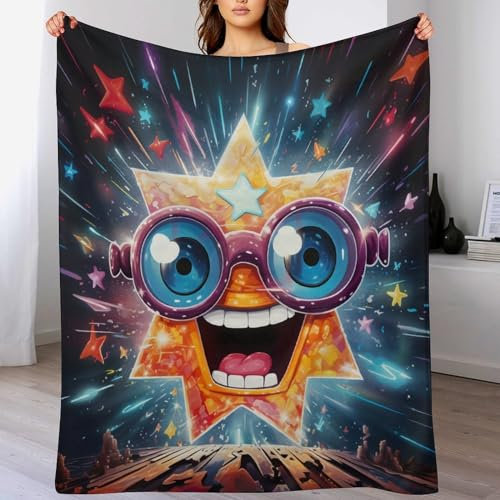 PAZZK Kuscheldecke süße Sterne Decke Tagesdecke - Weiche Flannel Decke Mit Muster Sofadecke - Baumwolldecke Wohndecke Sofaüberwurf Bettüberwurf(180×200cm)