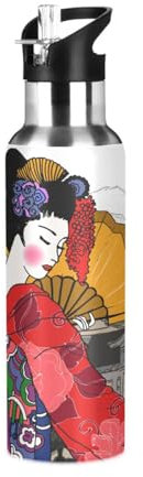 Bouteille d'eau avec paille étanche pour femme japonaise - Bouteille isotherme pour filles et garçons - 600 ml