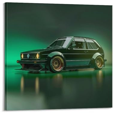 BPQN Vintage-Sportwagen-Poster, grüner Golf, MK1 GTI, Rennwagen, dekoratives Gemälde, Leinwand, Kunstbild, 60 x 60 cm