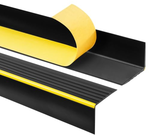 Quest Treppenkantenprofil PVC 55x40 mm Antirutsch - Schwarz, 110 cm | Selbstklebender Stufenkantenschutz mit Teppich-Einschub, verdeckt Schnittkanten, sichert Stufen vor Stößen & Abnutzung