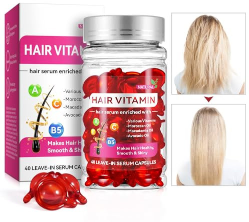 Hair Treatment Serum Capsule 40 pcs, Hair Vitamin Serum for Women & Men, No Rinse with Argan Macadamia Avocado Oils, Vitamins A C E Pro B5, Hair Treatment Oil for All Hair Types