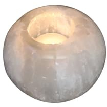 HEIMTEX Himalaya Selenit Kristall-Kerzenhalter - Kugelförmiger Edelstein-Kerzenhalter poliert - 10cm natürliche Form Selenit Steine Teelichthalter Geeignet für Heilung und Heimdekoration