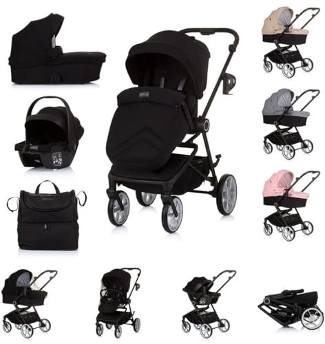 Chipolino 3 in 1 Kombikinderwagen Linea, Sportsitz, i-Size Babyschale, Babywanne, Farben:schwarz