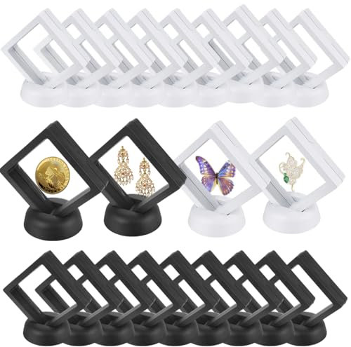 DIBALIYI 22PCS 3D Marcos Flotantes, Transparent Film Monedas Coleccion, Caja Expositora para Monedas, Joyas, Medallones, Collar, Concha, Sello, 7x7x2cm (22PCS-Pequeño)