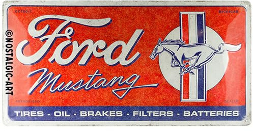 Nostalgic-Art Retro Blechschild, 25 x 50 cm, Ford Mustang – Horse & Stripes Logo Red – Geschenk-Idee für Ford-Fans, Original Lizenzprodukt (OLP), aus Metall, Vintage Design, Blechschilder Sprüche