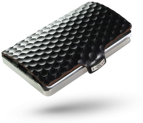 I-CLIP Slim Wallet aus Edelstahl - Leder Geldbörse mit austauschbarer Geldklammer - Leder Portemonnaie für Herren - Polierter Rahmen - Black Pearl