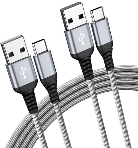 Cavo di ricarica USB C, 2 pezzi, 1 m, USB A a USB C, in nylon, ricarica rapida USB C per Samsung Galaxy S24 S23 S22 S21 S20 Note10, iPhone 16 15, Huawei, Google Pixel, Carplay, Xperia Controller