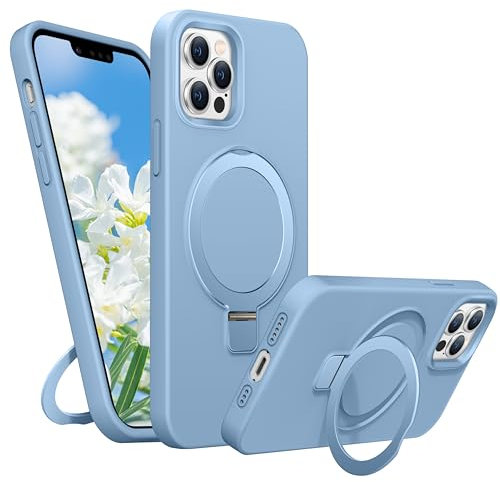 BENTIACC Liquid Silicone Case for iPhone 13 pro, Magnetic Rugged Stand Ring, 4-Layer Shockproof Protective Case, Soft Microfibre Lining Scratch Resistant Protective Case for iPhone 13 pro (light blue)