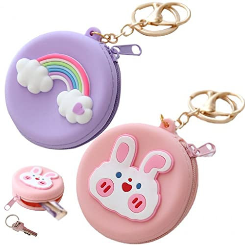 Lpitoy Porte-Monnaie en Silicone, Animal De Dessin Animé Mignon, 2 Pièces, Nouveauté, Mini, Sacs À Monnaie Étanches pour Enfants Filles