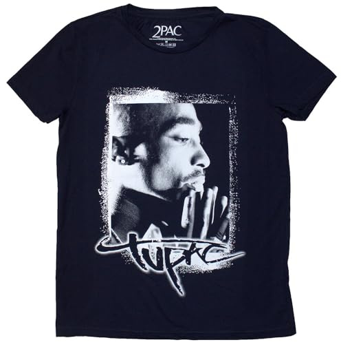 Rock Off officially licensed products Tupac Spray Photo Womens T Shirt S Navy