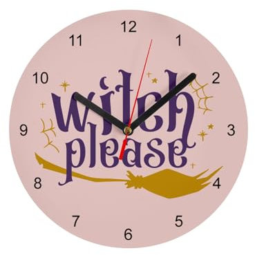 Fabulous Wanduhr aus Glas – Witch Please Hexe Bitch Halloween Horror – Durchmesser 20 cm – Rosa