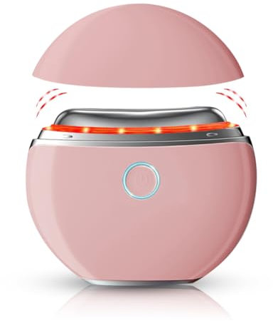 EMS Gua Sha, Gesichtsmassagegerät, mit Wärme & Vibration, Face Lifting Gerät mit LED Rotlicht Blau Violett, Anti-Aging EMS Gerät für Gesicht, 4 Modi, Rosa