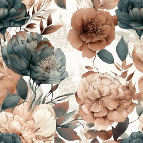 SOEWIOU Vintage Brown Dark Blue Wallpaper Peony Floral Peel and Stick Wallpaper,44.5×300cm Bedroom Livinroom Cabinet Bathroom Waterproof Self Adhesive Vinyl Wall Paper