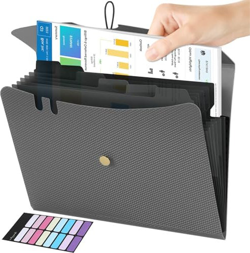 Cartella Portadocumenti A4, Raccoglitore Documenti Espandibile con 7 Tasche, Portatile Cartelle a Soffietto con Coperchio, Porta Documenti per Casa Scuola Ufficio